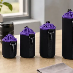 Camera Lens Pouch Set with Drawstrings: S M L XL Storage Guide
