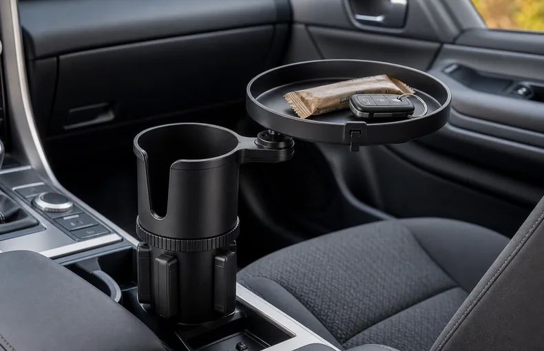 ¿Cabe una bandeja ajustable en el portavasos del coche? Guía de medidas