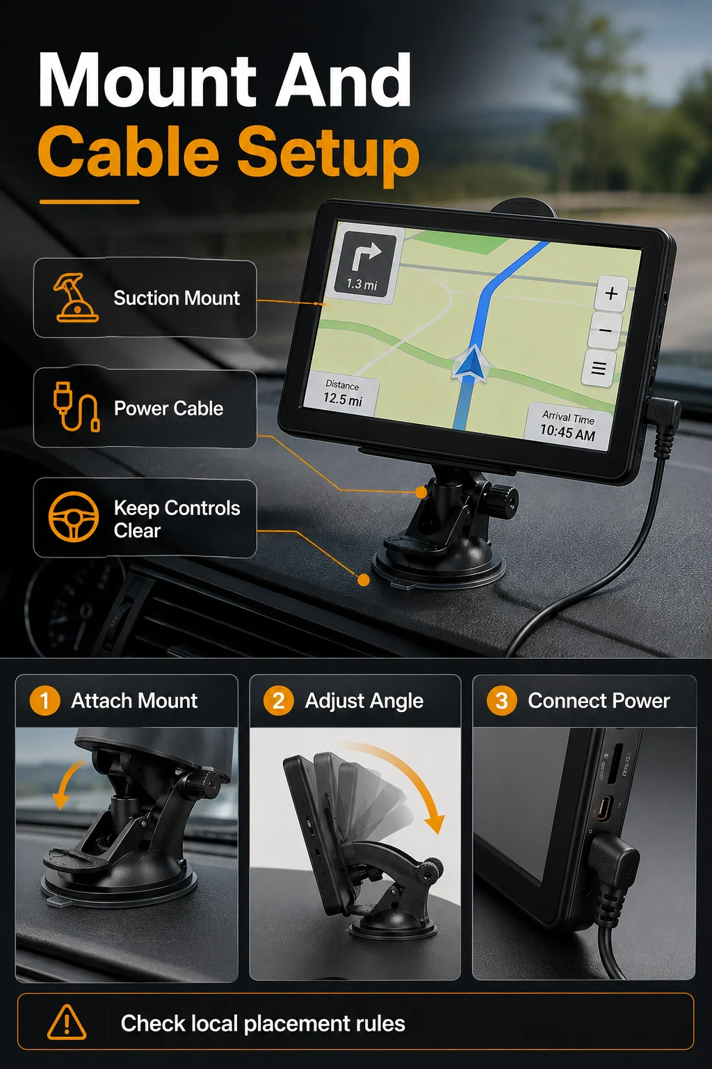Guia de suporte de ventosa e cabo para GPS automotivo