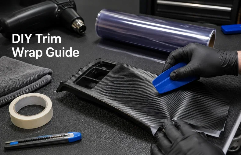 Guide film adhésif effet carbone pour garnitures DIY et surfaces lisses