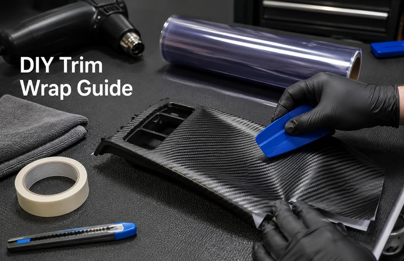 Guide film adhésif effet carbone pour garnitures DIY et surfaces lisses