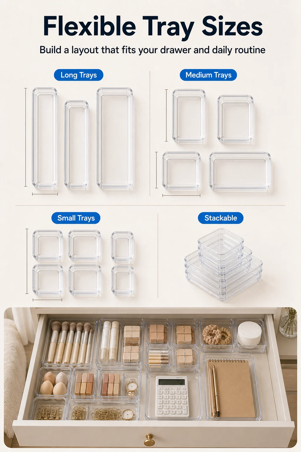 Set da 25 Organizer Trasparenti per Cassetti vestibilità o uso