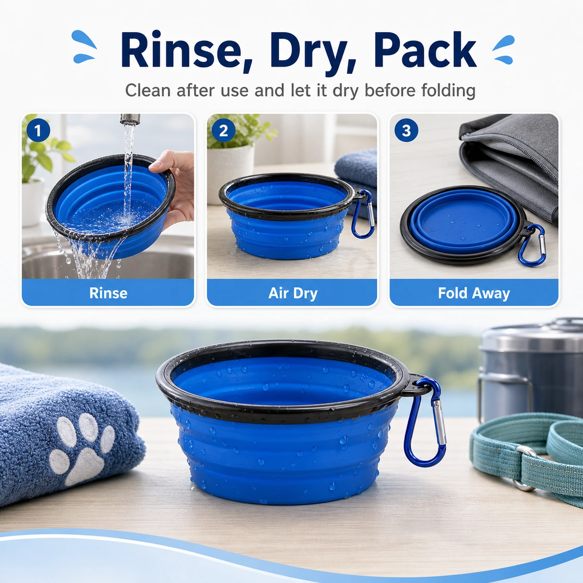 Tigela dobrável de viagem 450 ml para cães e gatos detalhe do produto