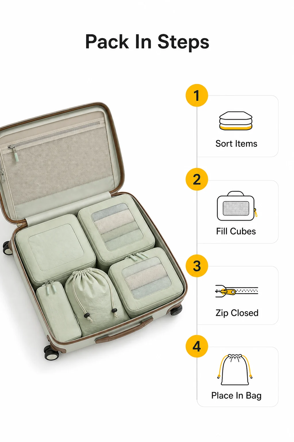 Pack In Steps infographic for suitcase organization