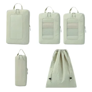 Compression Packing Cubes Set with Drawstring Travel Bag