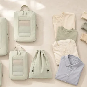 Compression Packing Cubes Set with Drawstring Bag: Suitcase Space and Laundry Packing Guide