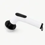 Brosse de nettoyage électrique blanche avec connecteur noir et tête ronde à poils
