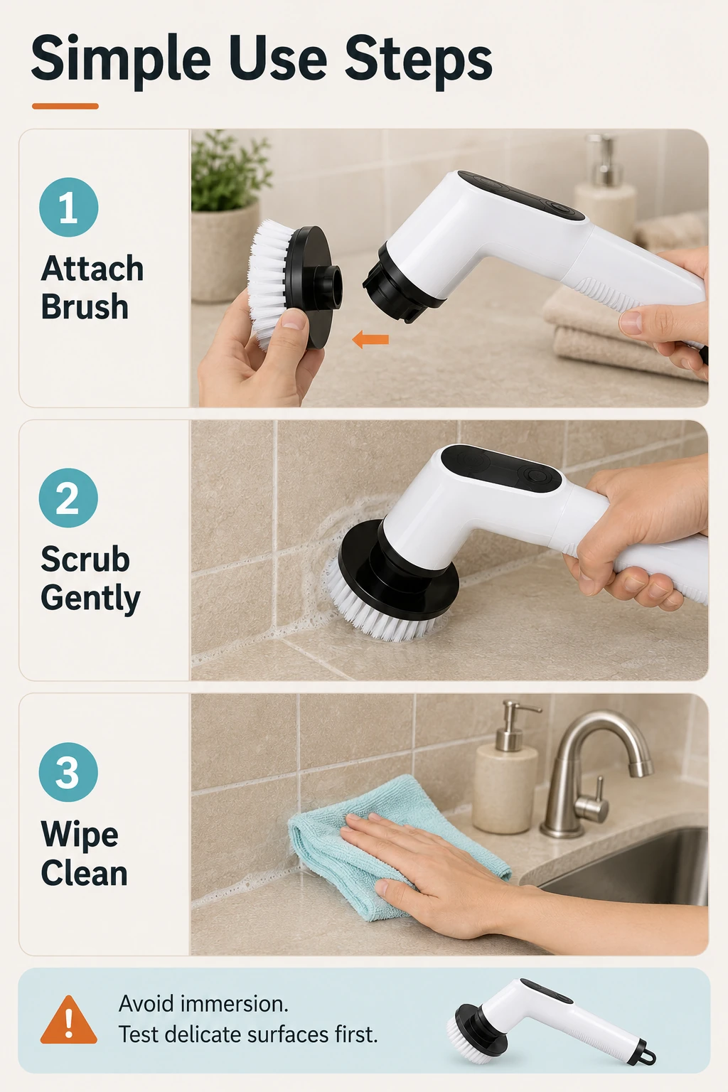 Étapes simples pour utiliser une brosse électrique de nettoyage sans fil