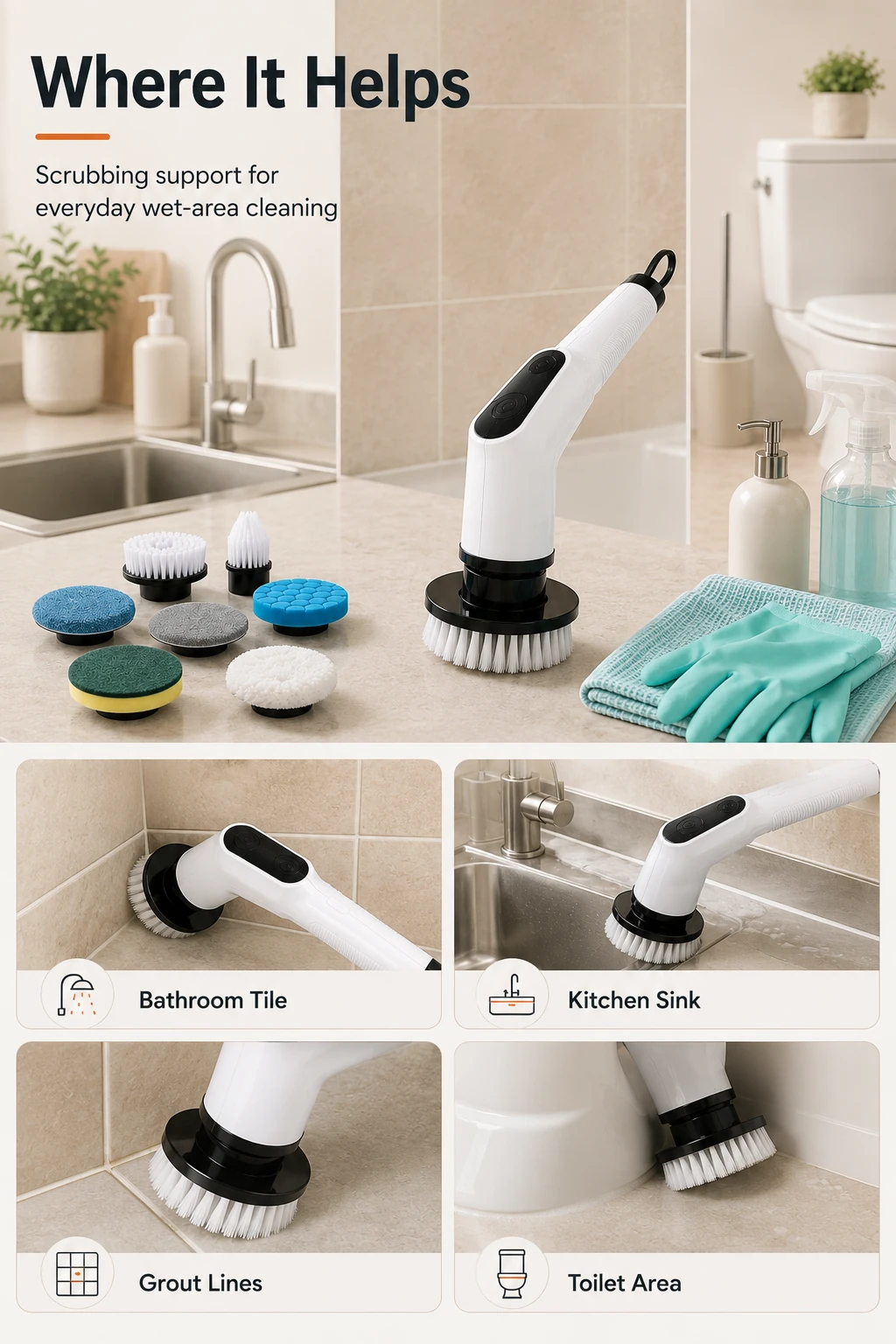 Brosse électrique sans fil pour carrelage de salle de bain évier joints et WC