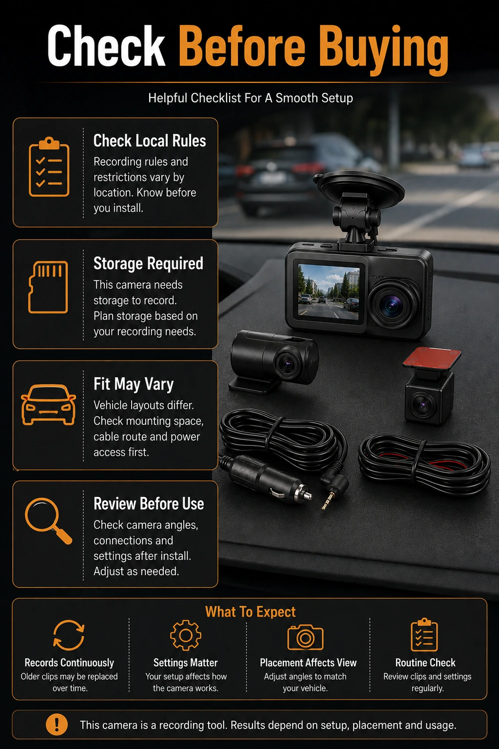 Dash camera buyer checklist for local rules storage and vehicle fit
