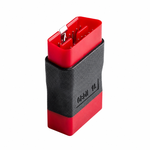 Adattatore DB15 a OBD2 rosso e nero visto di tre quarti su fondo bianco