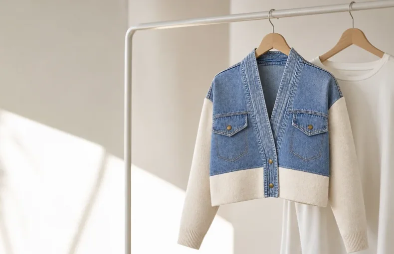 Jaqueta Cardigan Denim Patchwork: Ajuste, Cores e Camadas