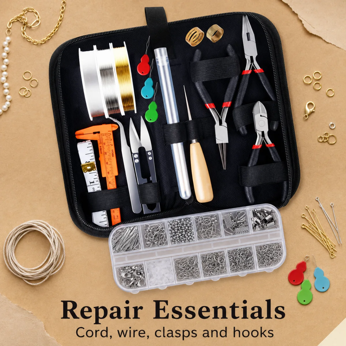 Imagem de detalhe para Kit DIY para reparo de joias com estojo com zíper