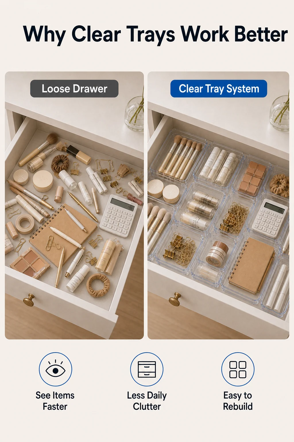 Set da 25 Organizer Trasparenti per Cassetti scena quotidiana