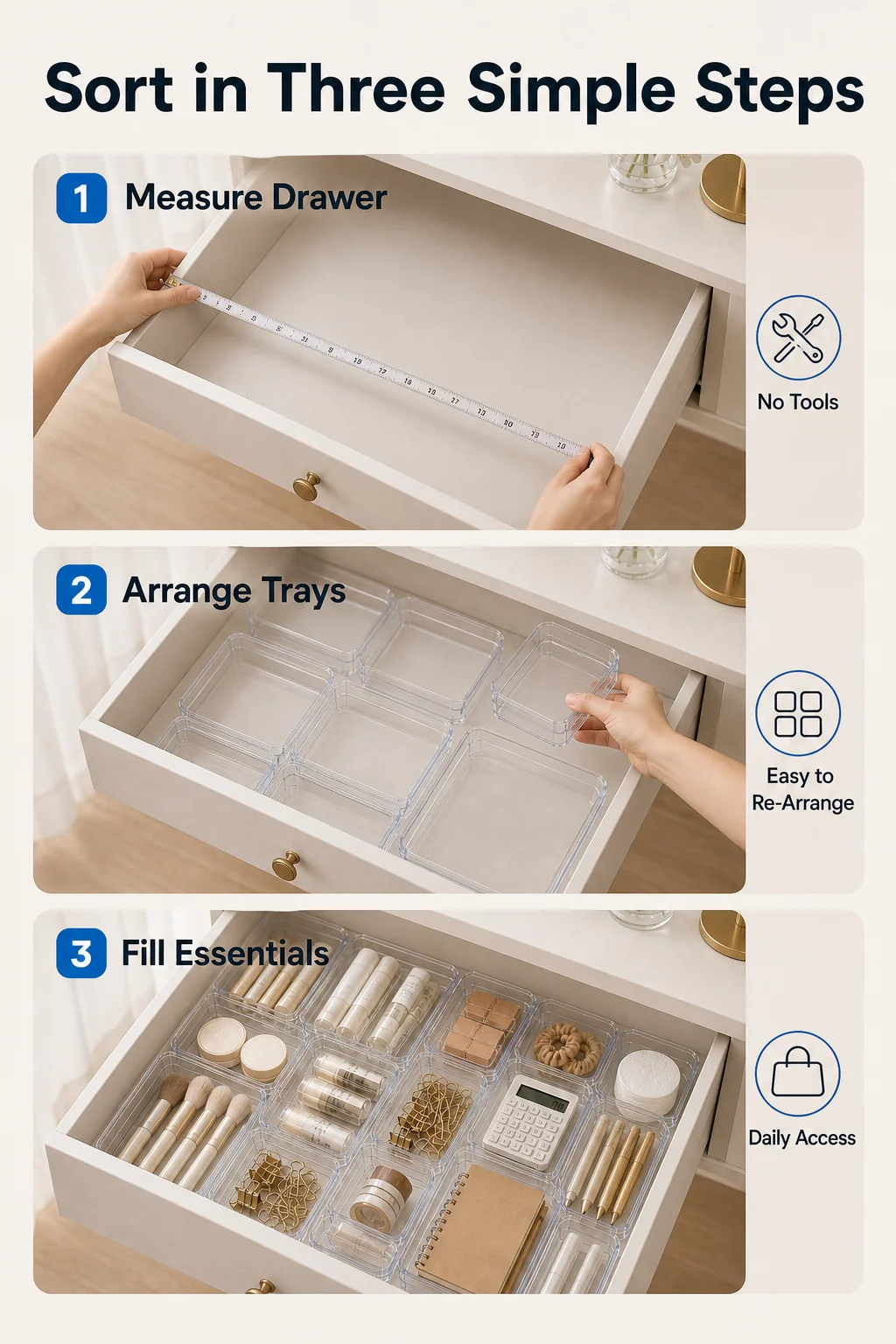 Set da 25 Organizer Trasparenti per Cassetti materiale e struttura