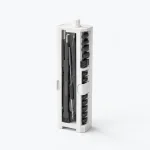 Upright white tool holder with slim cleaning tools in front slots and small tips along the side