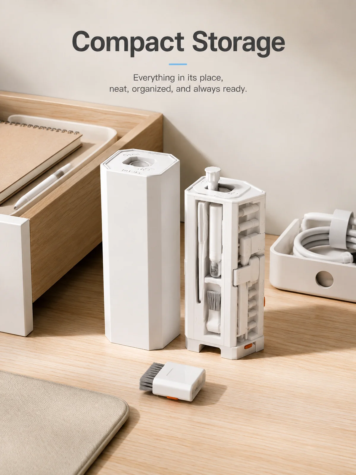 compact electronics cleaning kit for desk drawer storage