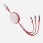 Possible pink cable example with a round reel and several connector ends on a neutral background