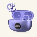 Two purple loop-shaped earphones and an open purple display case, shown as one possible audio item group