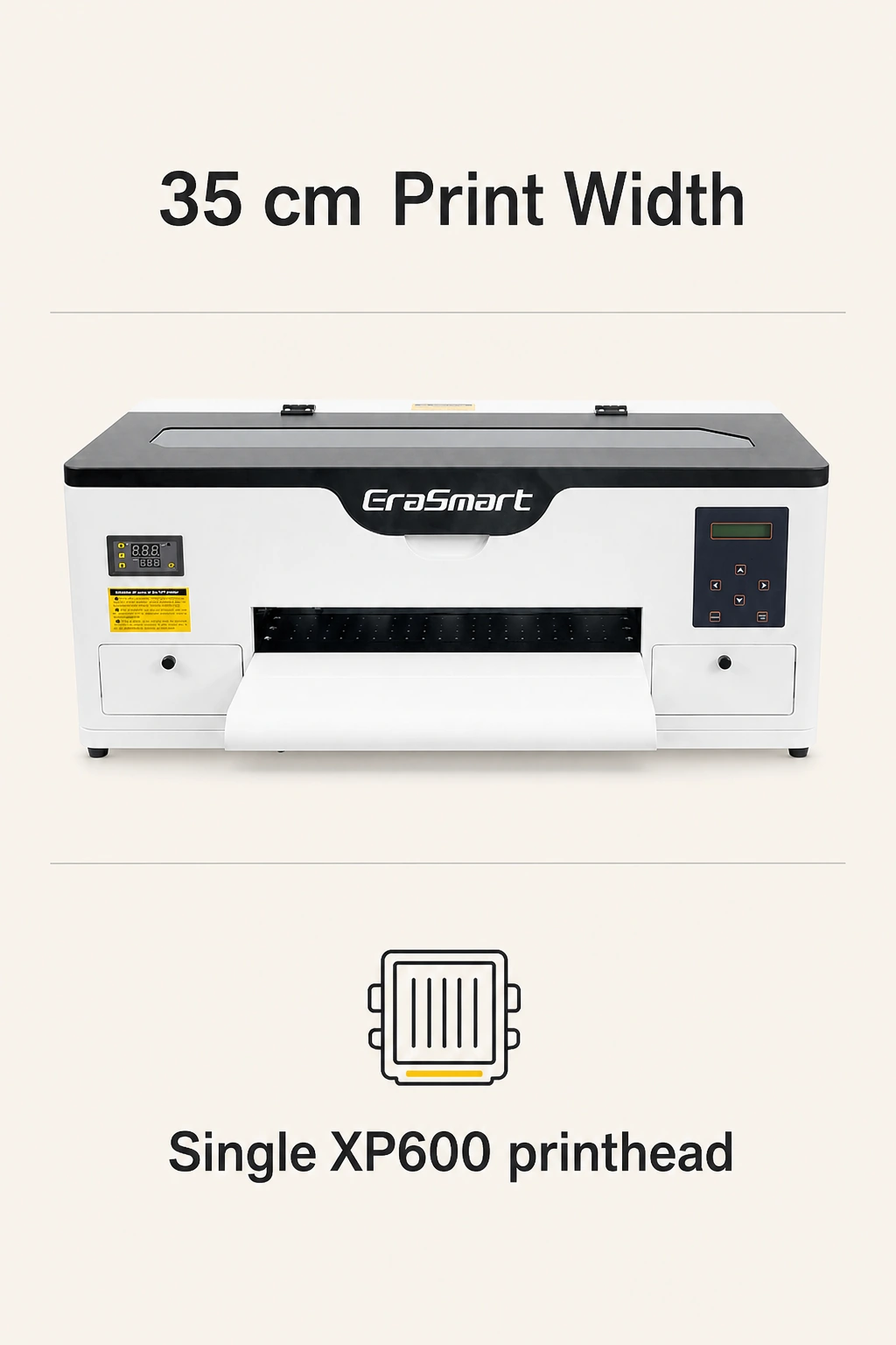 Complete printer with the labels 35 cm Print Width and Single XP600 printhead