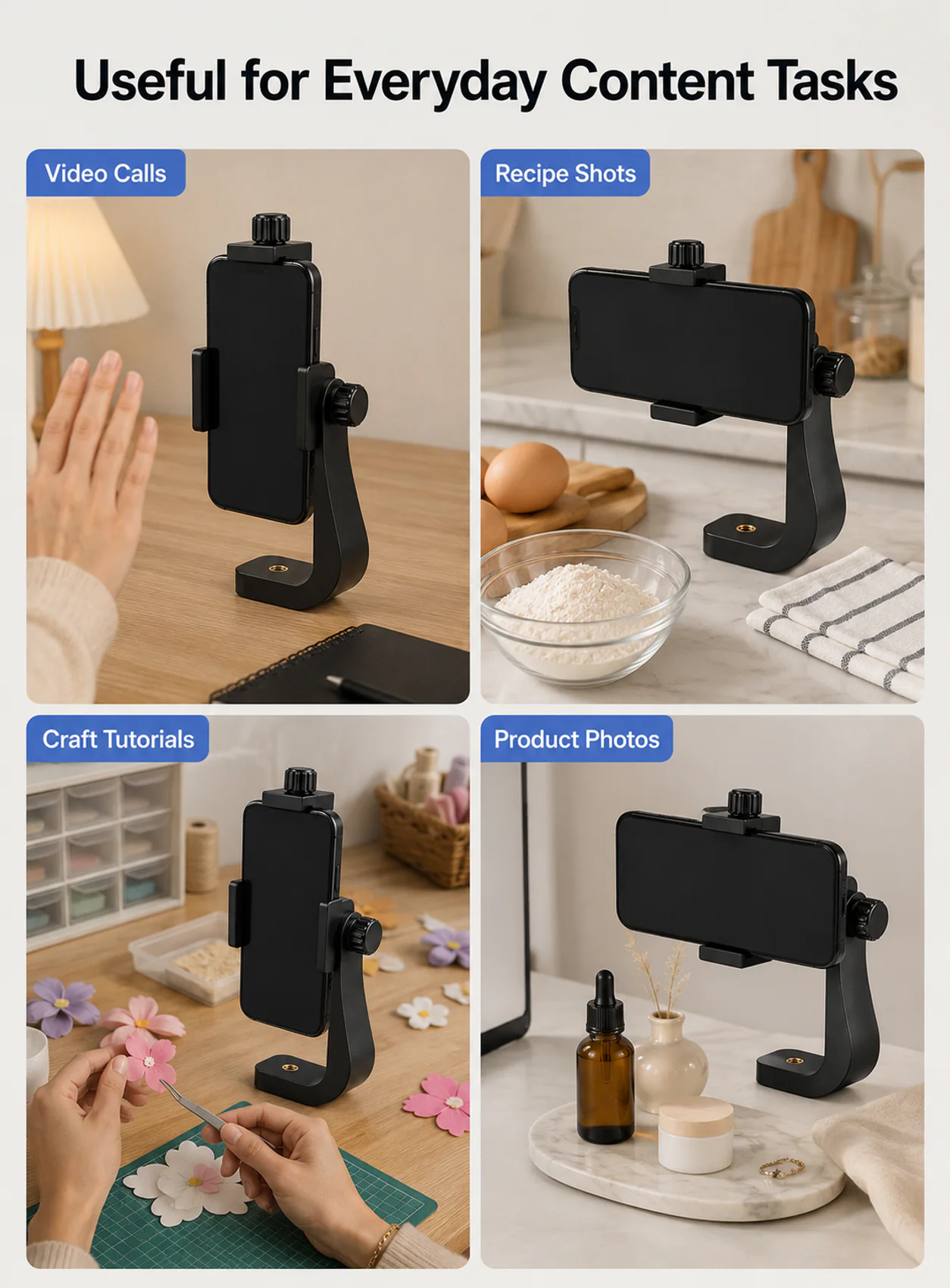 Support smartphone pour appels vidéo recettes tutoriels créatifs et photos produit