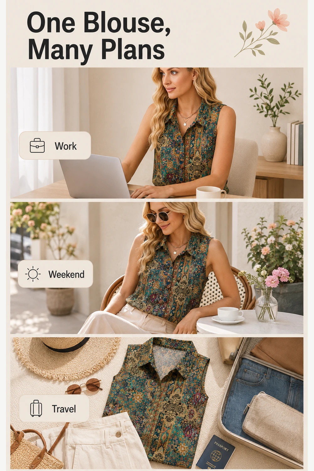 Florale Blusen-Outfits für Büro Wochenende und Reisen