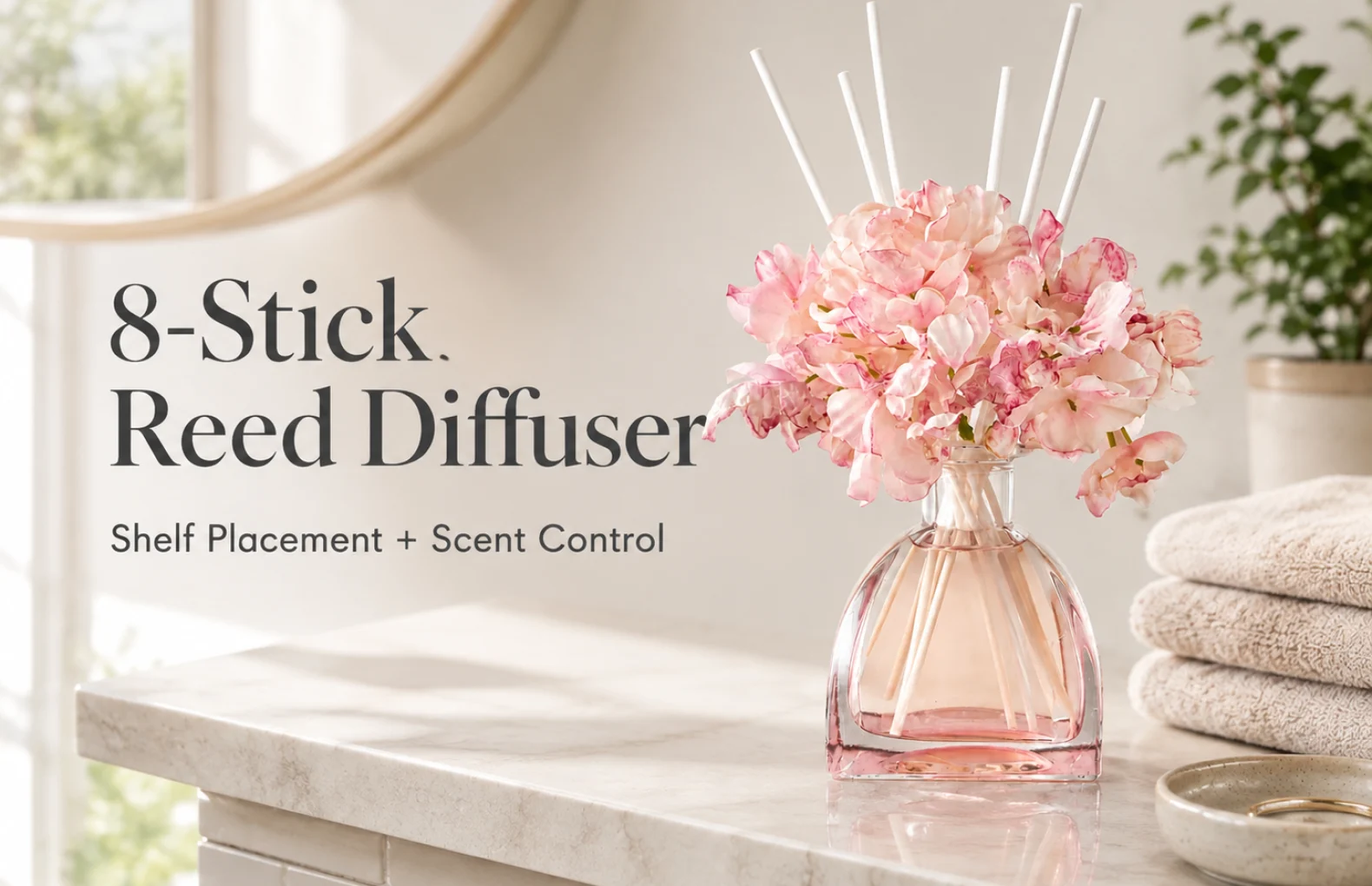 Floral Reed Diffuser with 8 Sticks: Bathroom Shelf Placement and Scent Control Guide