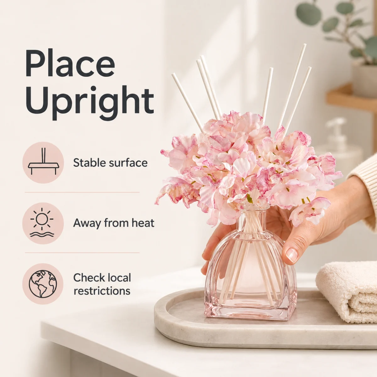 Aufrechte Platzierung für einen Duftfluessigkeit Reed-Diffuser