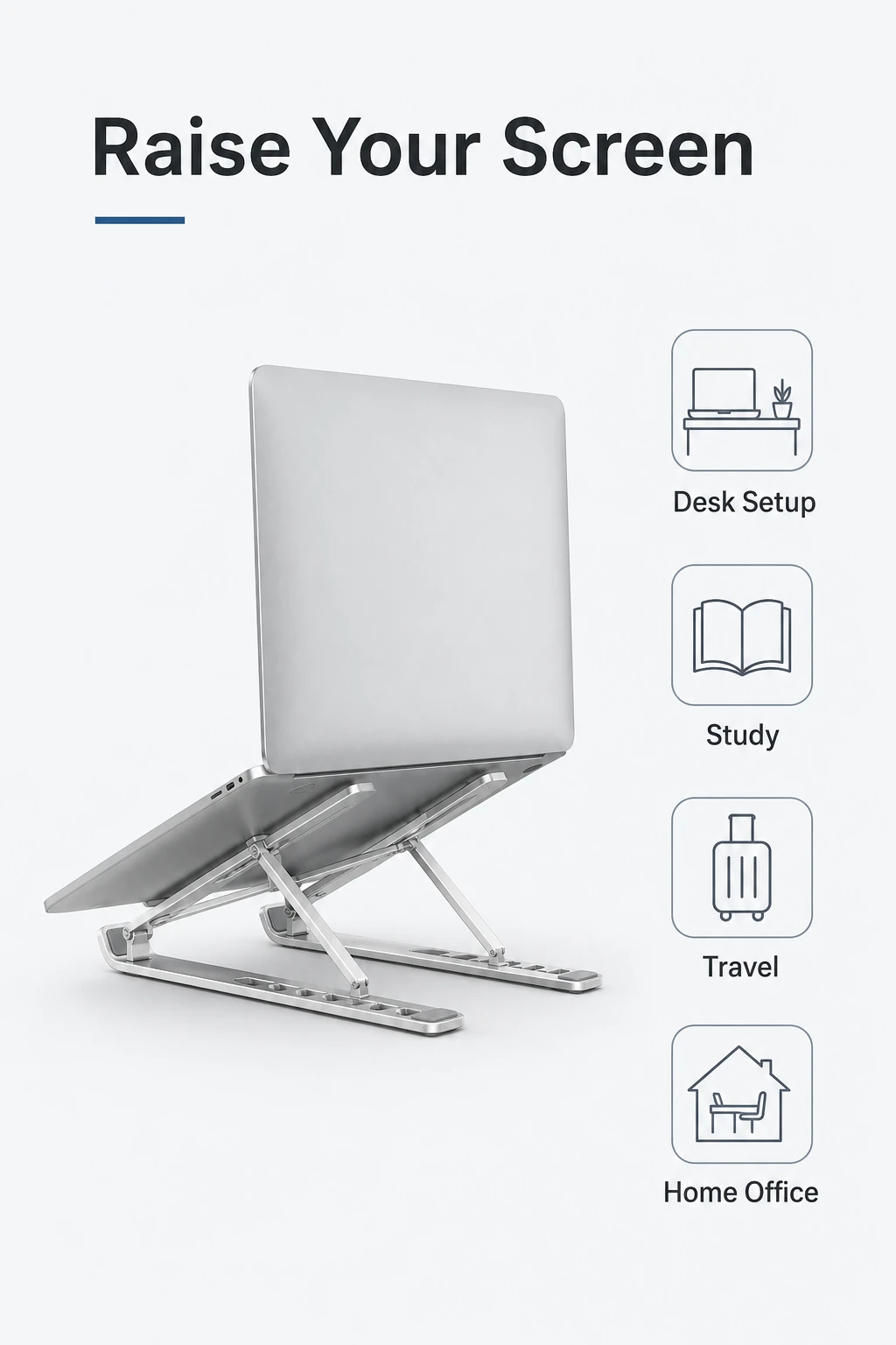 Infografica sul comfort di lavoro con supporto pieghevole in alluminio