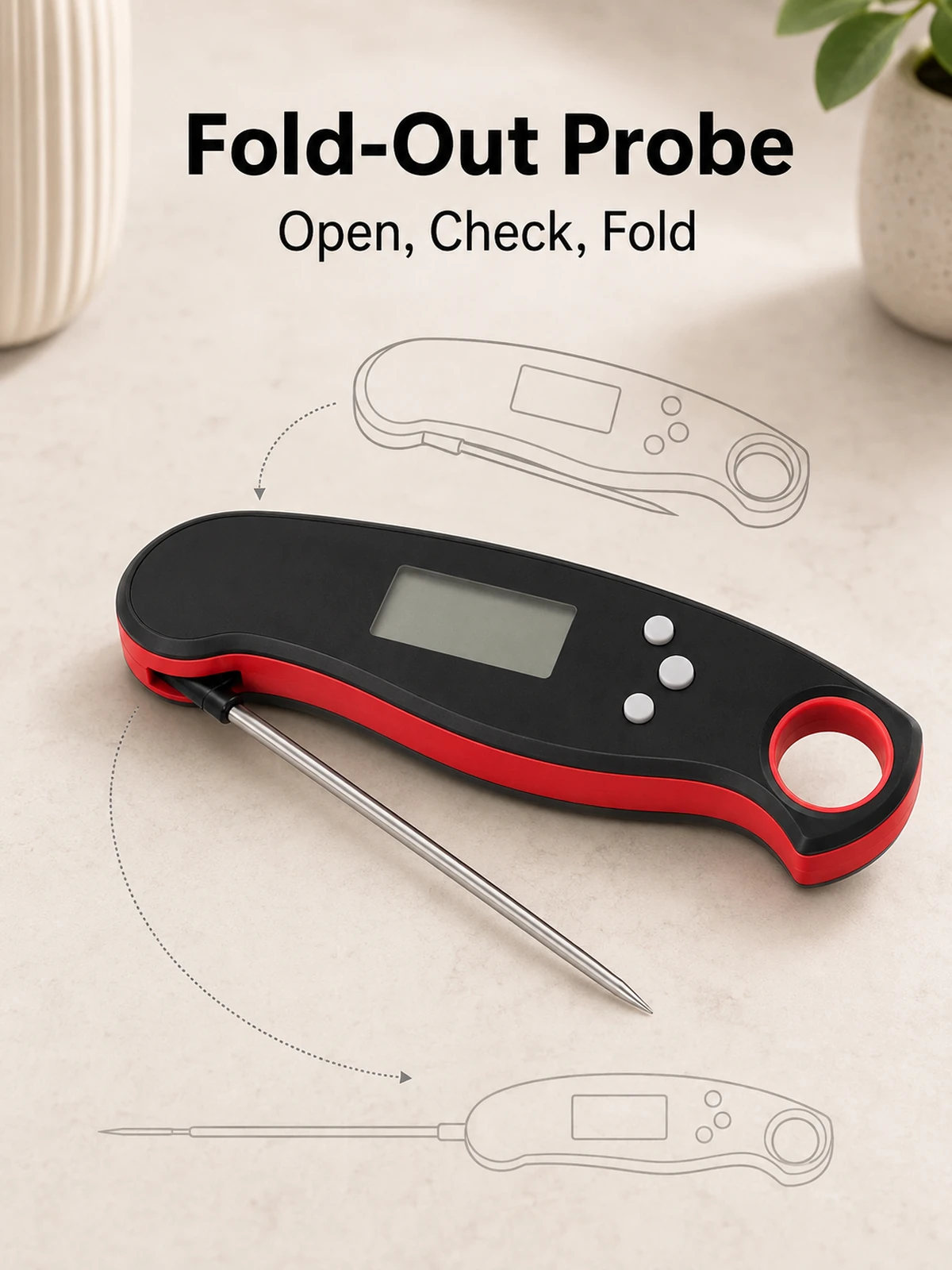 Größen- oder Nutzungsdetail für Faltbares digitales Fleischthermometer für BBQ Braten und Backen für den Alltag