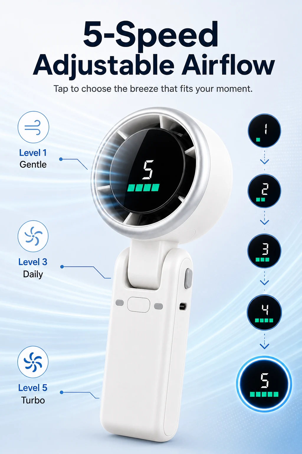 Faltbarer tragbarer USB-Handventilator mit 3600-mAh-Akku Passform oder Anwendung