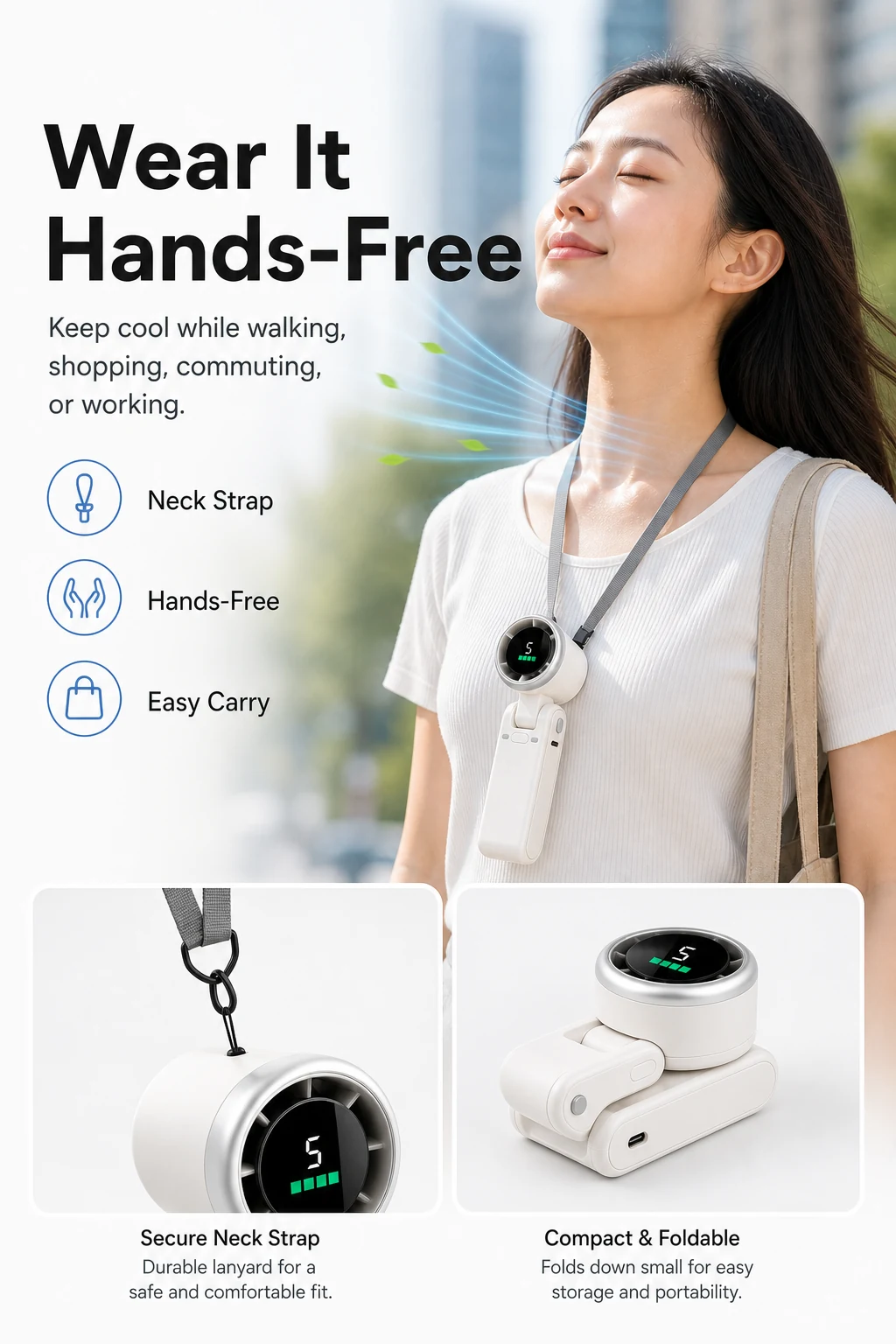 Faltbarer tragbarer USB-Handventilator mit 3600-mAh-Akku Alltagsszene