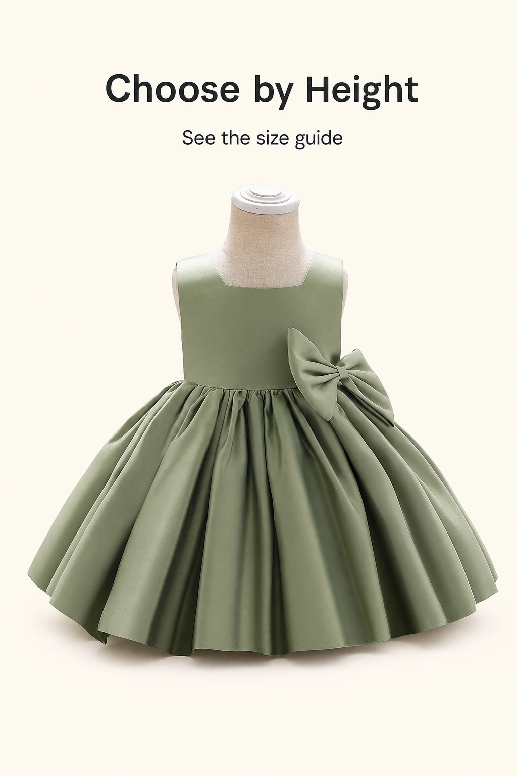 Ein grünes Kleid neben Choose by Height und See the size guide