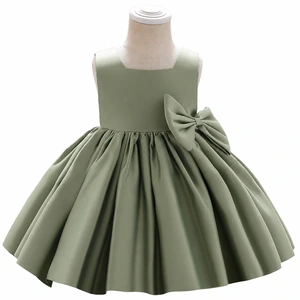 Vestido de ceremonia de satén para niña, sin mangas y con grandes lazos