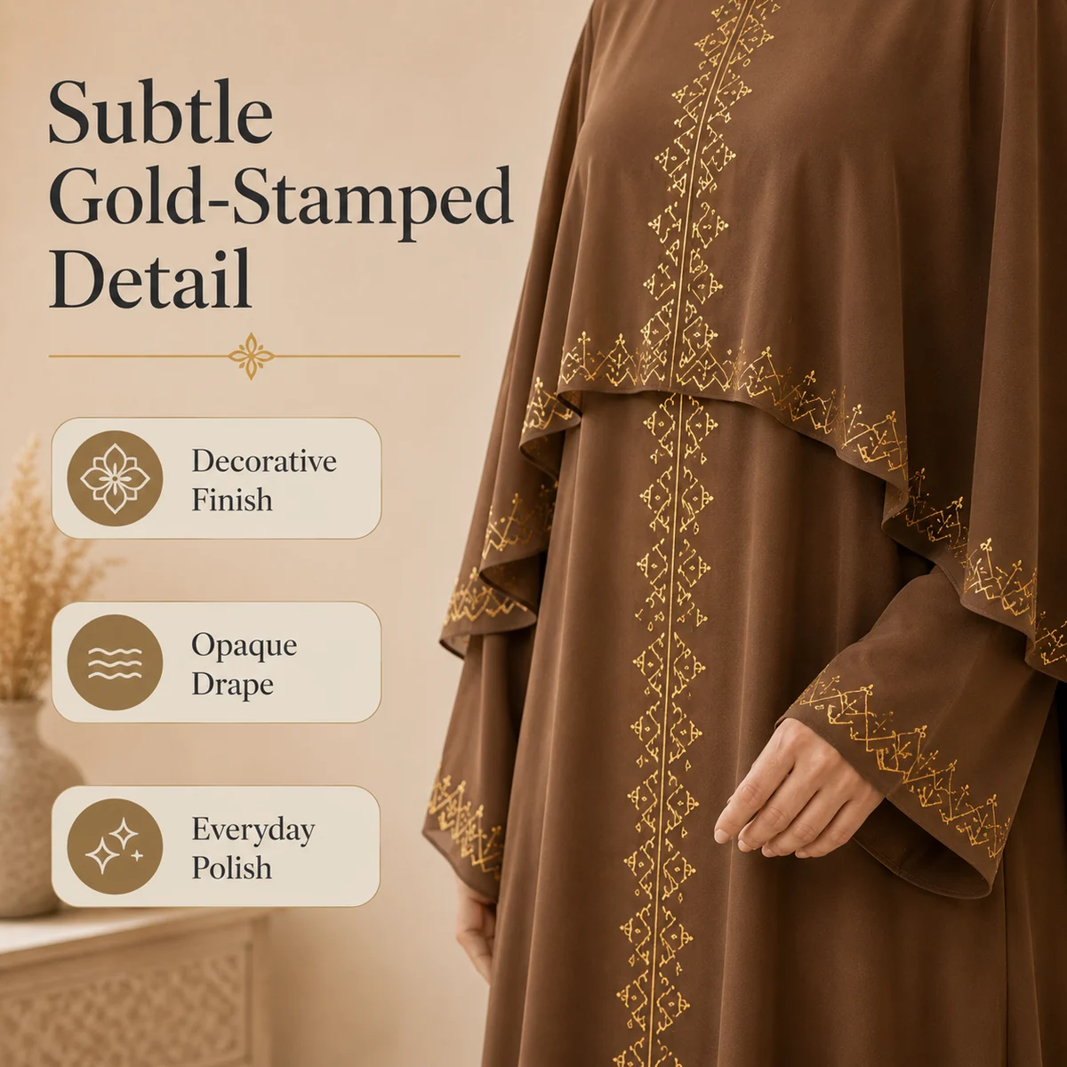 Détail de taille ou d’usage pour Robe abaya femme une pièce a motif doré pour un usage quotidien