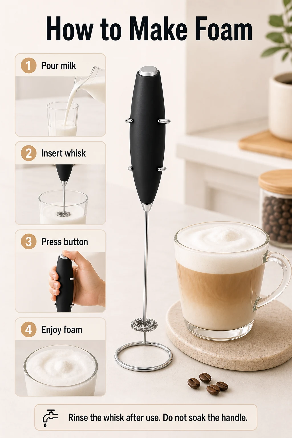 Montalatte USB Portatile per Caffè e Matcha vestibilità o uso