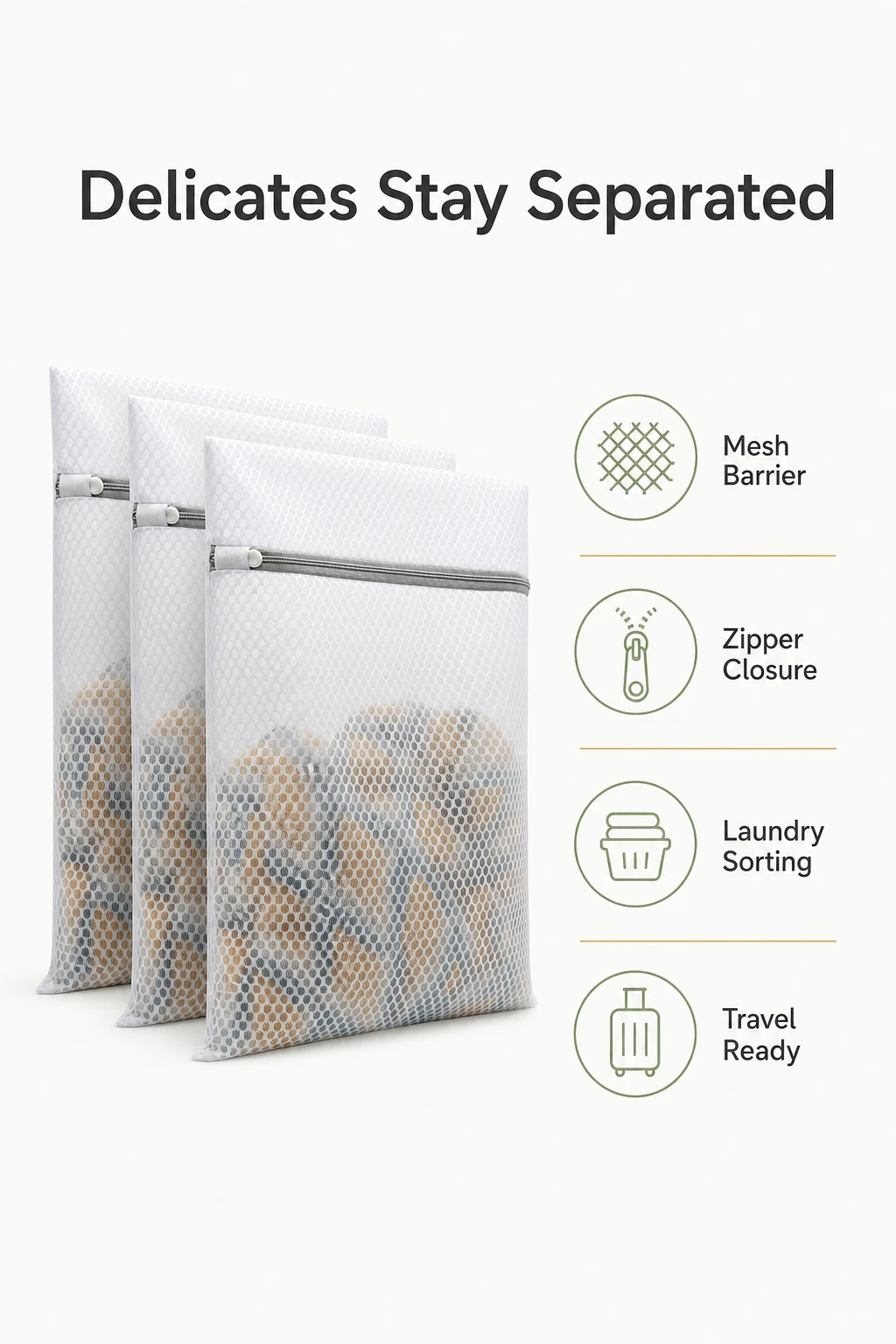 Delicates care infographic for white honeycomb mesh laundry wash bags
