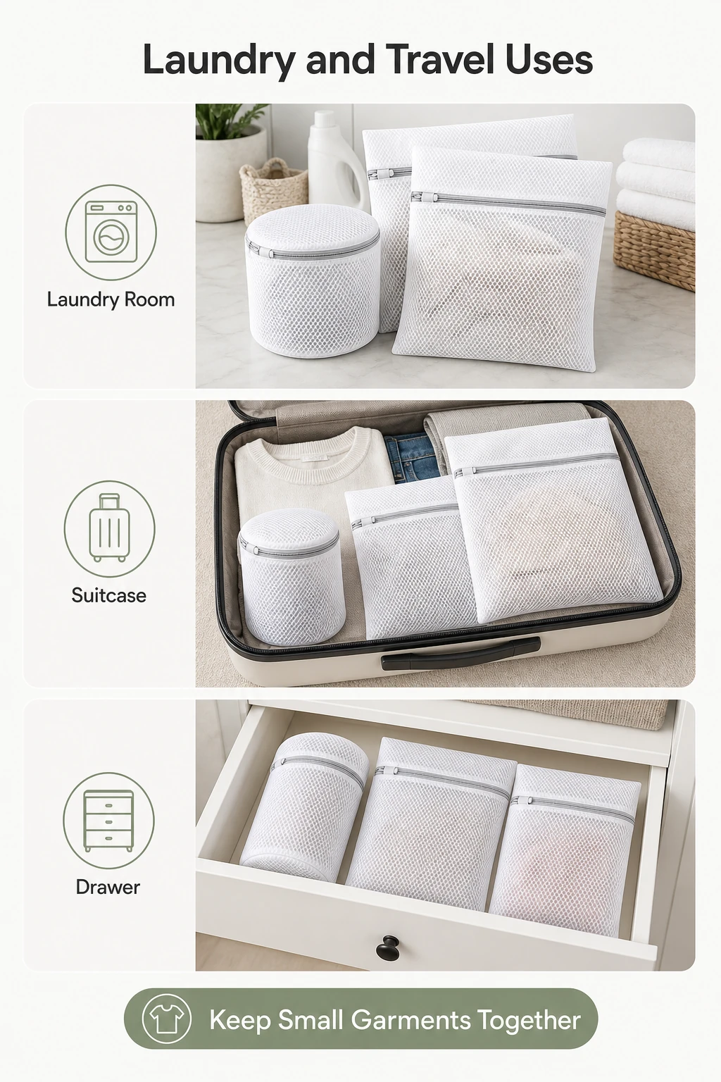 Laundry room and travel packing uses infographic