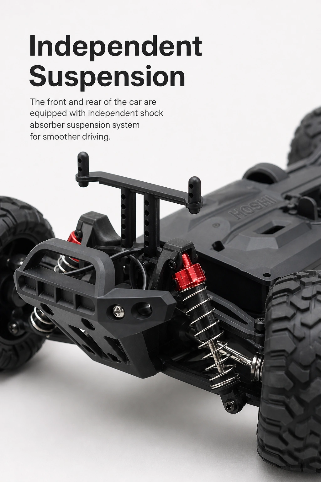 Primo piano delle sospensioni anteriori e del telaio N416 sotto il titolo Independent Suspension