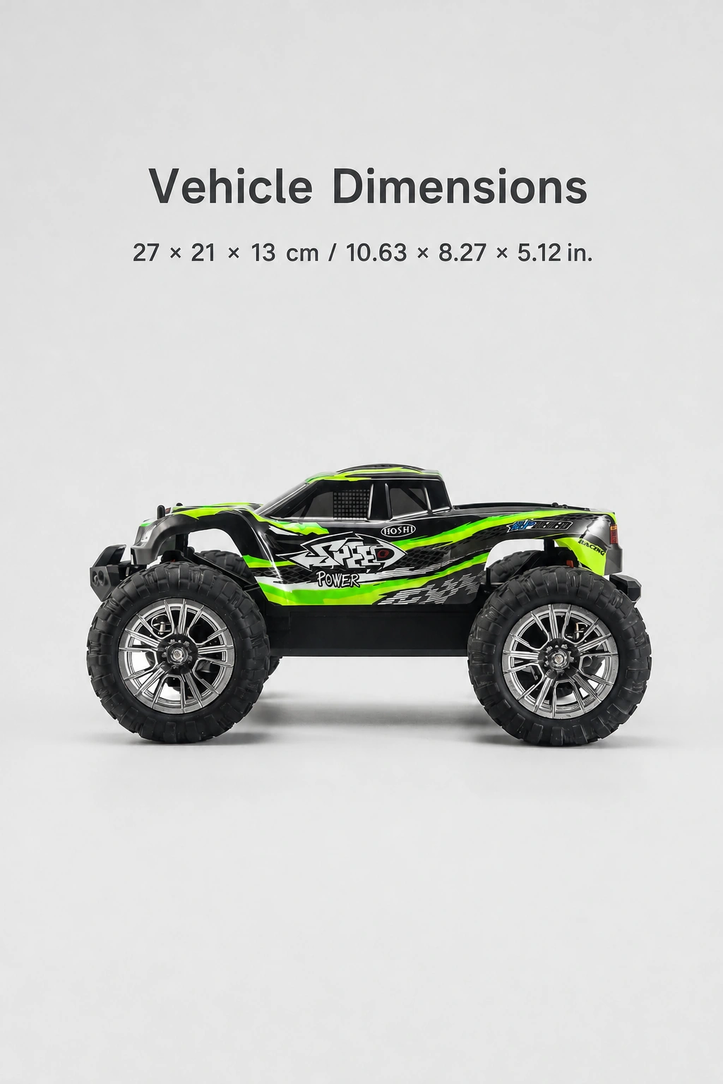 Profilo del N416 verde sotto le dimensioni di 27 × 21 × 13 cm e i valori in pollici