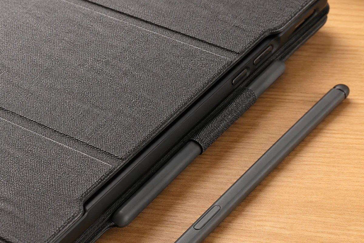 Detalle de borde fino en funda folio de PU para e-reader de 10,2 pulgadas