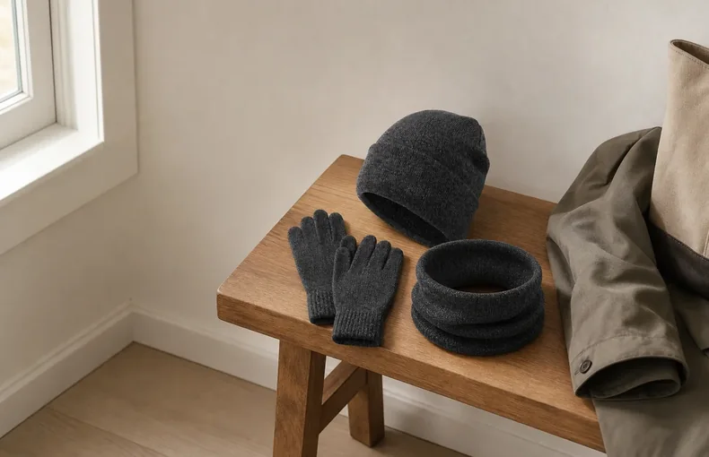 Winter-Strickset mit Mütze, Handschuhen und Halswärmer
