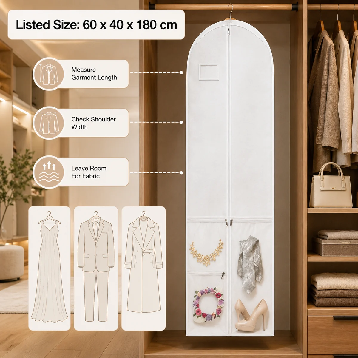 Detalhe de tamanho ou uso para Capa roupas grande para vestidos e ternos longos