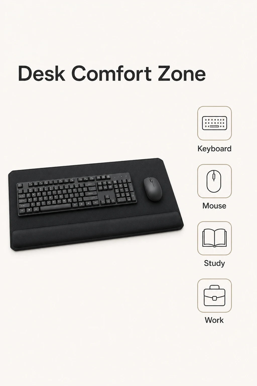 Infografico de conforto na mesa para apoio preto grande de teclado