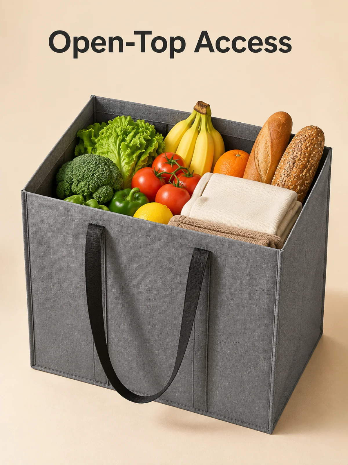 Ouverture superieure d un sac cabas nonwoven gris avec courses