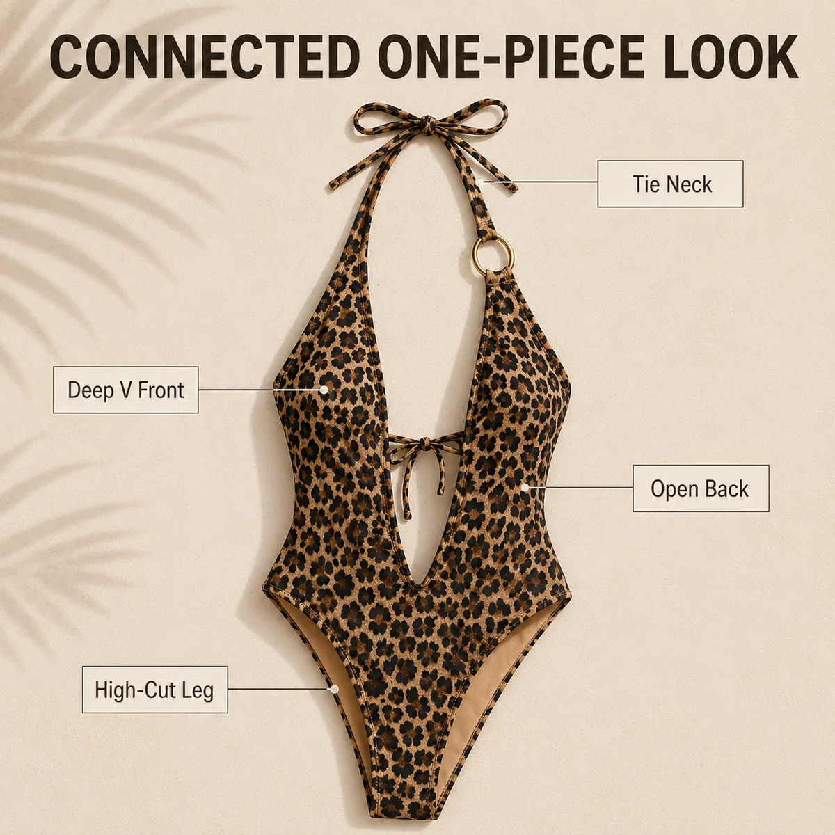 Image de détail pour Maillot une pièce leopard dos nu a nouer pour un usage quotidien