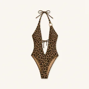 Costume intero leopardato halter per vacanze al mare