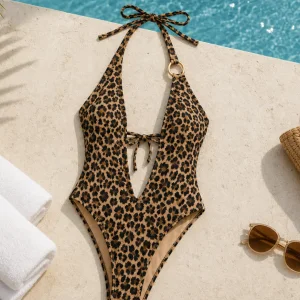 Guia de banador halter leopardo: ajuste, cobertura y playa