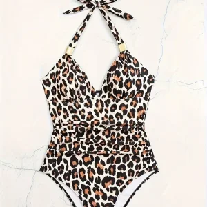 Maio halter estampado leopardo para praia