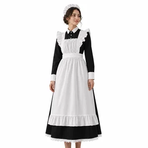 Black and White Maid Costume Set, Long or Short Dress